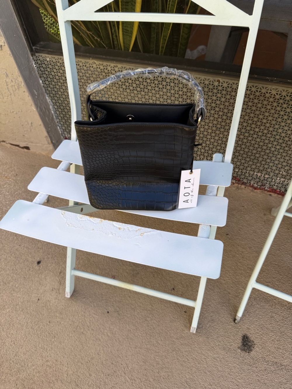 A.O.T.A Black Croc-Embossed Shoulder Bag